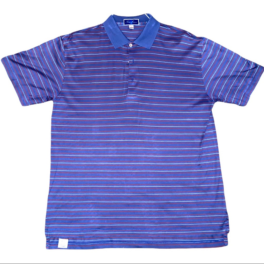 Tom James Custom Navy w/Burgundy Stripes Polo